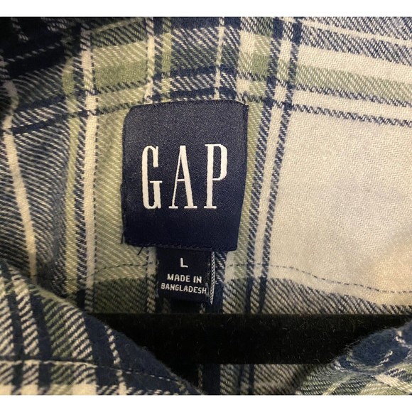 Gap Flannel Shirt Plaid Button Down Blue White Casual Collared Long Sleeve Large - Picture 3 of 6